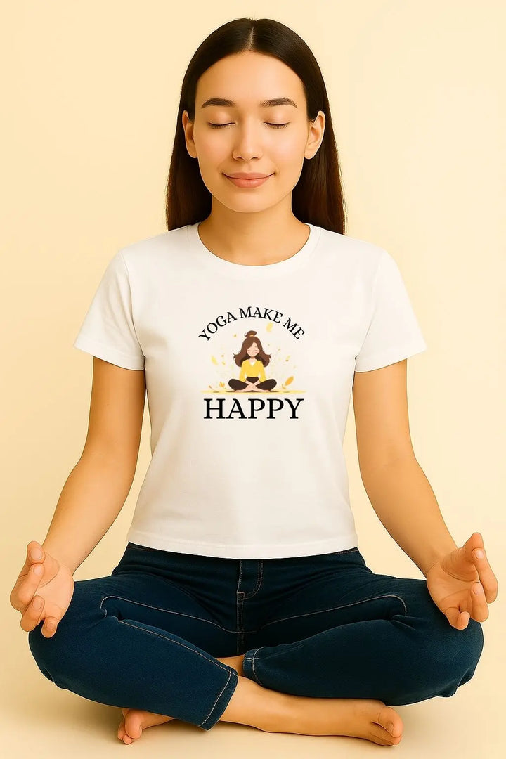 Yoga Make Me Happy Round Neck Half Sleeve Classic T-Shirt fashionfront