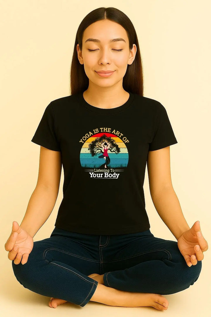 Yoga is the Art Of Listening to Your Body Round Neck Half Sleeve Classic T-Shirt fashionfront