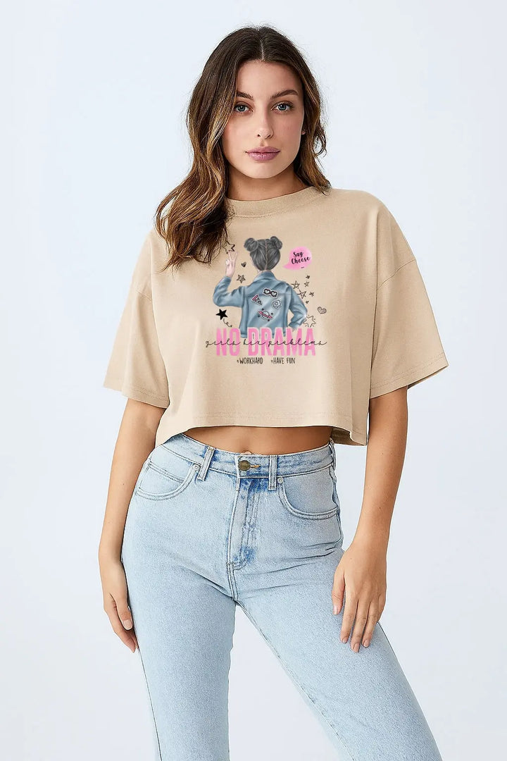 Say Cheese No Drama Girls Fix Problems #WorkHard #Have Fun Crop Top fashionfront