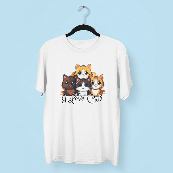 I Love Cats Round Neck Half Sleeve Classic T-Shirt fashionfront