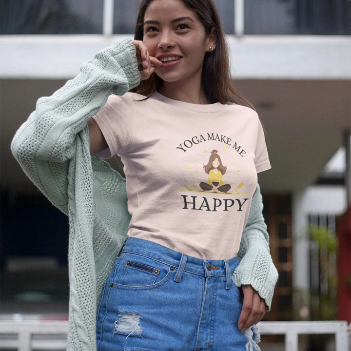 Yoga Make Me Happy Round Neck Half Sleeve Classic T-Shirt fashionfront