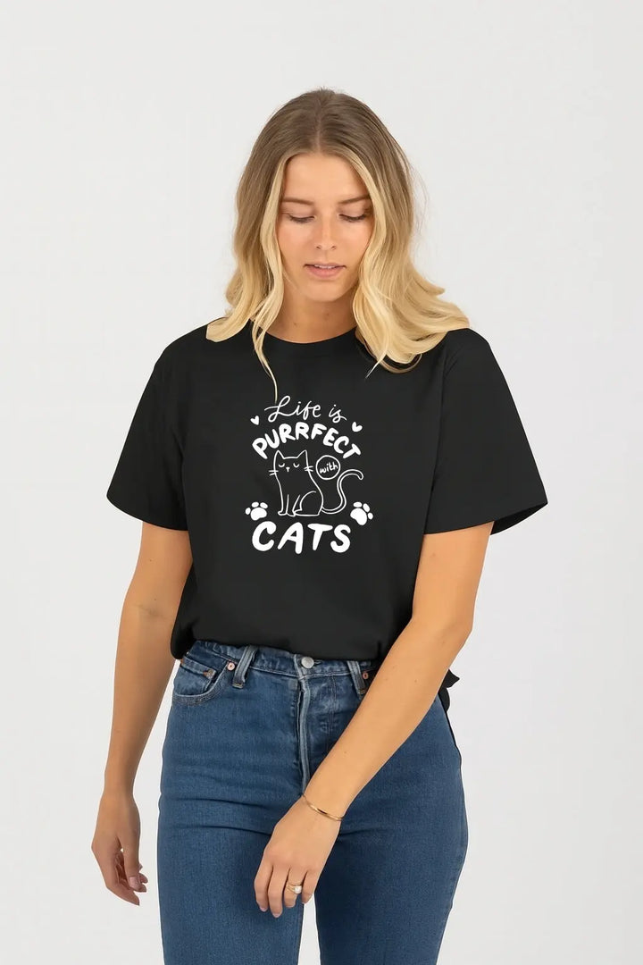 Life Is Purrfect Cats Unisex T-Shirt fashionfront